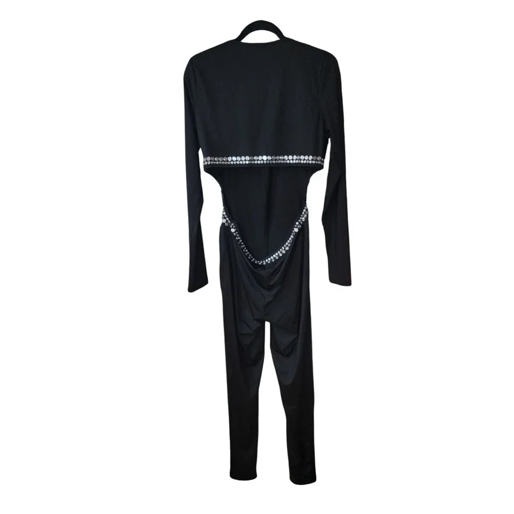 Black Fashion Nova Studded Cutout Long Sleeve Jumpsuit XL - Picture 4 of 4